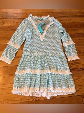 Melissa Odabash Women's Claudia Fringed Cotton Mini Dress Riviera Turquoise- S